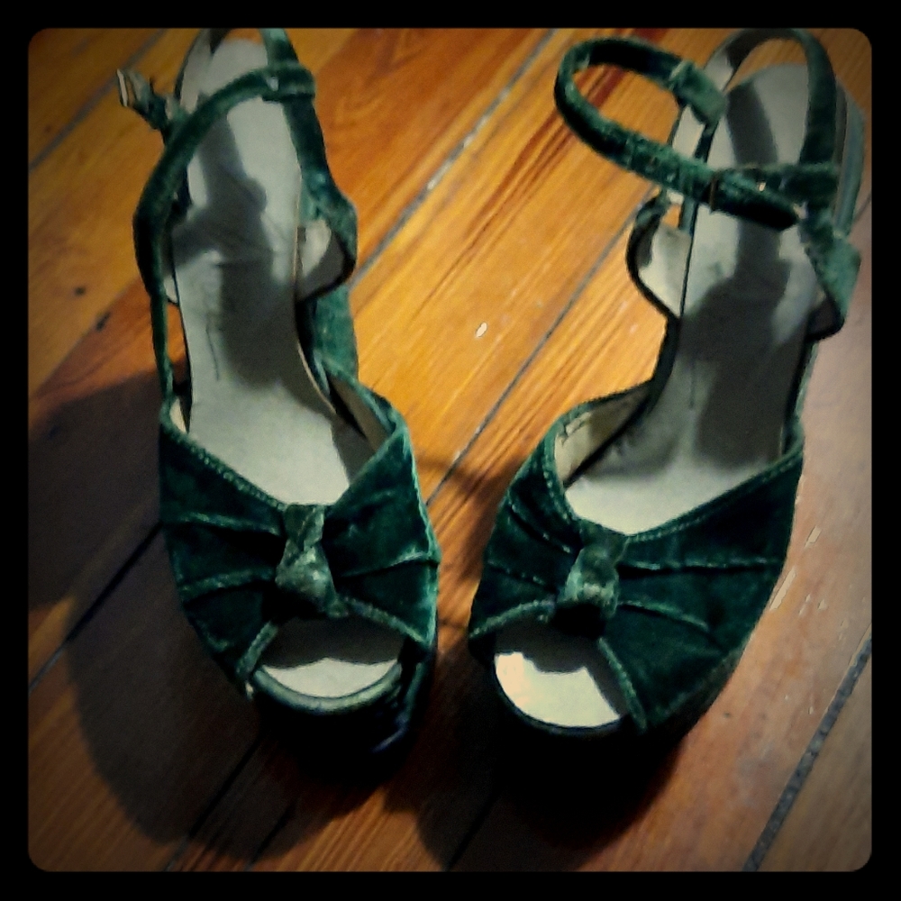 Velvet Green Glitter Platform Shoes